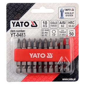 Набір біт до викрутки / шуруповерта 50 мм 1/4" PH-PZ (10 шт) Yatо YT-0483, фото 3