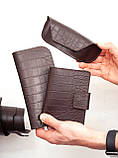 Портмоне для документів чоловіче шкіряне темно-коричневе з тисненням Крокодил | для автодокументві, паспорта, військового, фото 9