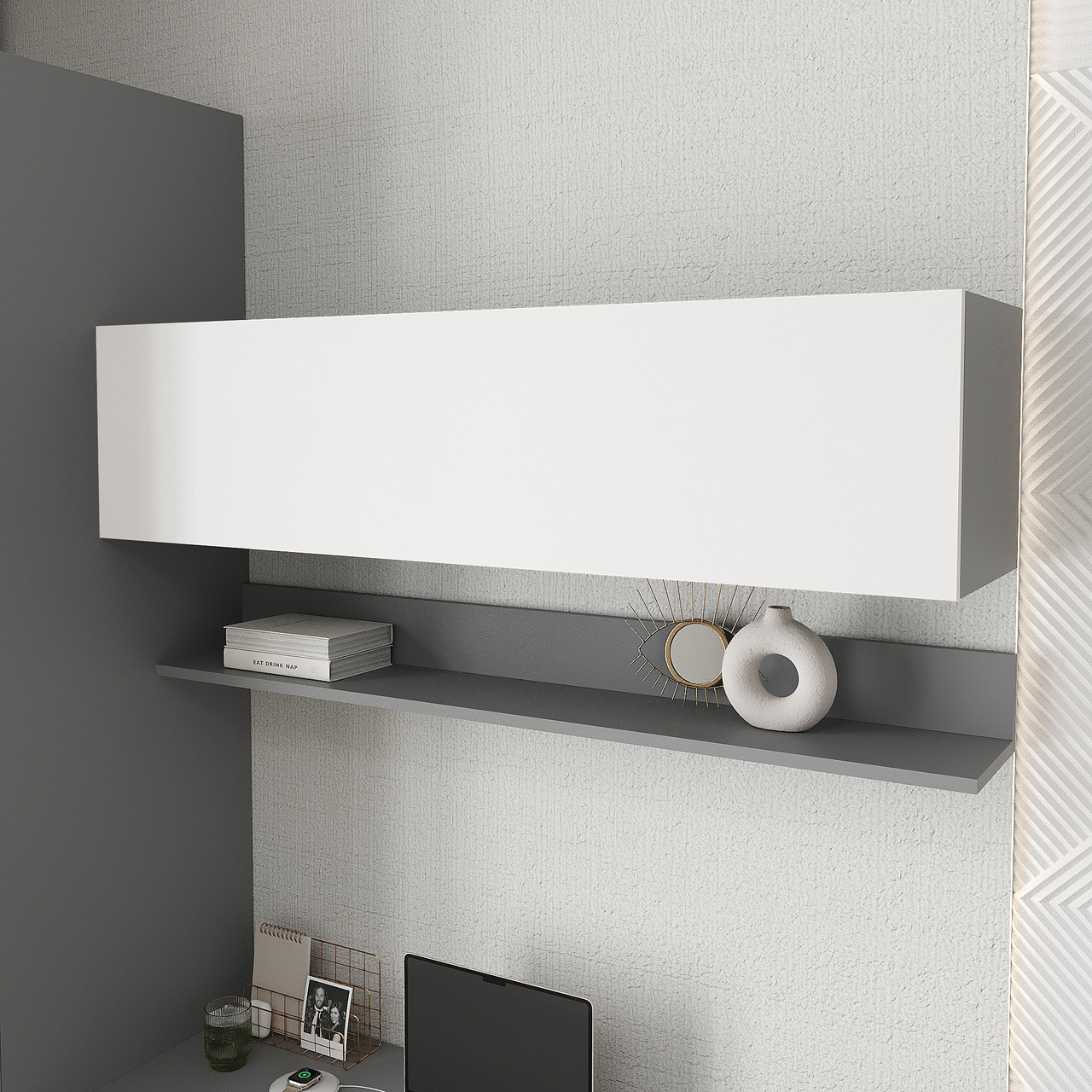 Книжкова підвісна полиця Ейр Антрацит/Білий, фото 1