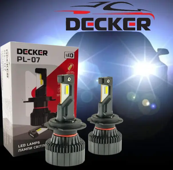 Світлодіодні лампи DECKER LED H7 12 V-24 V PL-07 60 W 6000 K 1200 L 12000 L радіатор + вентилятор + обманка