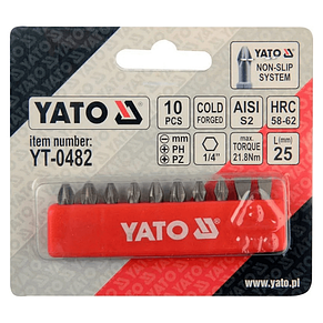 Набір біт до викрутки / шуруповерта 25 мм 1/4" PH-PZ (10 шт) Yatо YT-0482, фото 3