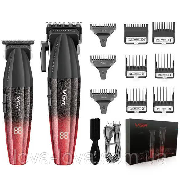 Професійний набір для стриження волосся 2 в 1 VGR V-640 машинка для стриження та тример зі змінними насадками