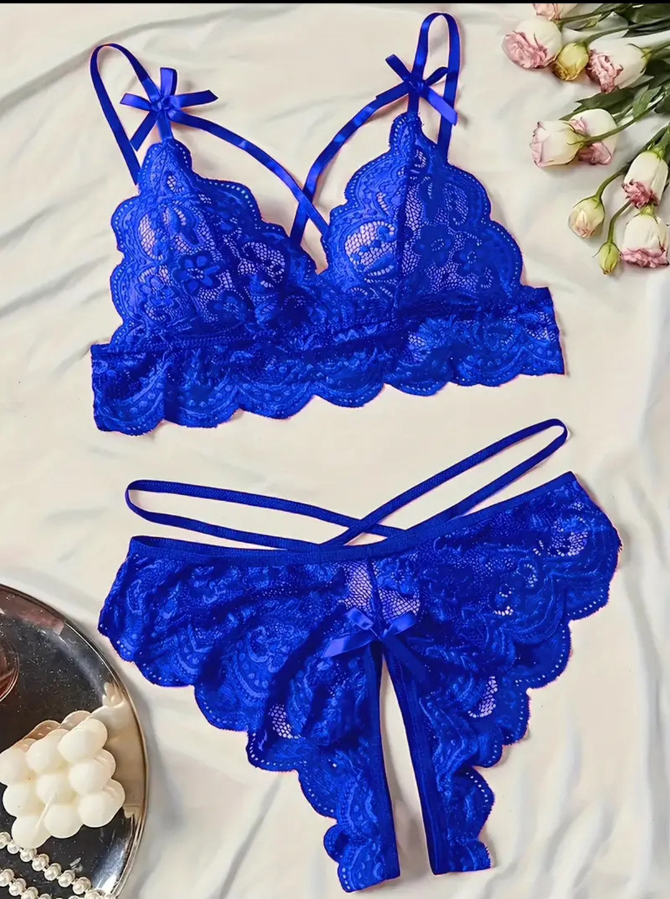 Мереживний комплект з відкритим доступом (р.S, синій), фото 1