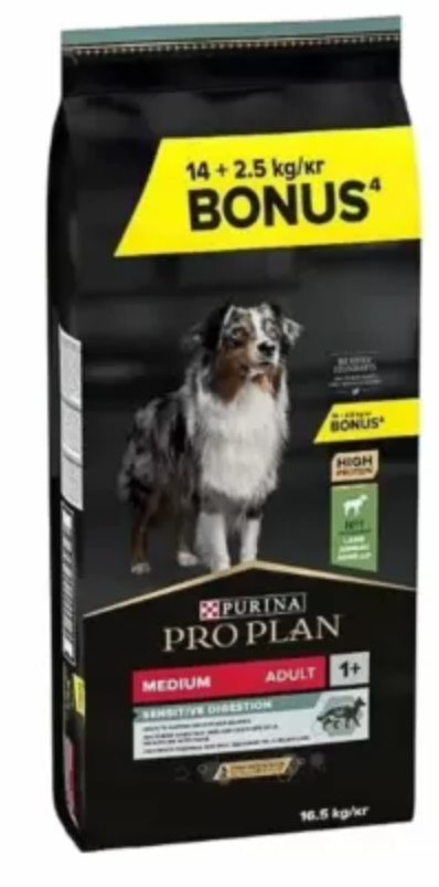 Purina Pro Plan Medium Sensitive Digestion корм для собак середніх порід з ягням 14 кг+2,5кг