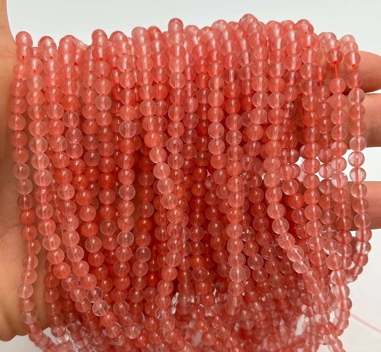 Намистини "Кавуновий кварц" / Ø 4 мм / Натуральний / Нитка ≈ 85 намистин, фото 1