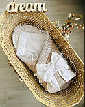 Гарний конверт на виписку, конверт з мереживом для новонародженого, конверт-ковдра демісезонний Angelok-child, фото 2