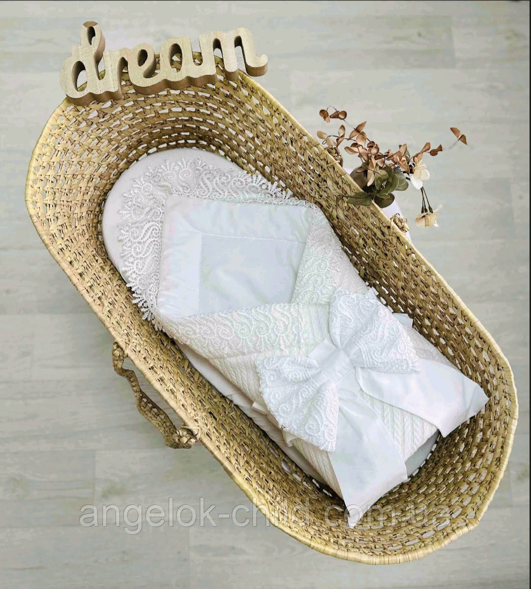 Гарний конверт на виписку, конверт з мереживом для новонародженого, конверт-ковдра демісезонний Angelok-child, фото 1