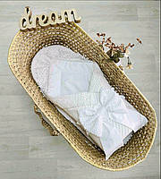 Гарний конверт на виписку, конверт з мереживом для новонародженого, конверт-ковдра демісезонний Angelok-child