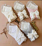 Гарний конверт на виписку, конверт з мереживом для новонародженого, конверт-ковдра демісезонний Angelok-child, фото 6