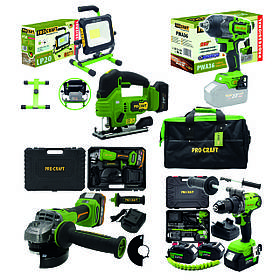 Набір акумуляторних інструментів Procraft 20 В, 6 елементів, 3 батареї по 4,0 Аг з 2 зарядними пристроями