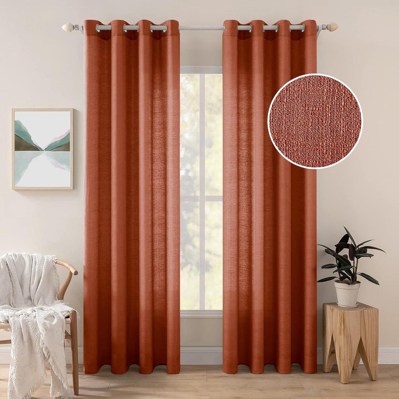 Фактурні віялові штори MIULEE 225×140 см, світлопроникні, цегляний (набір 2 шт), фото 1