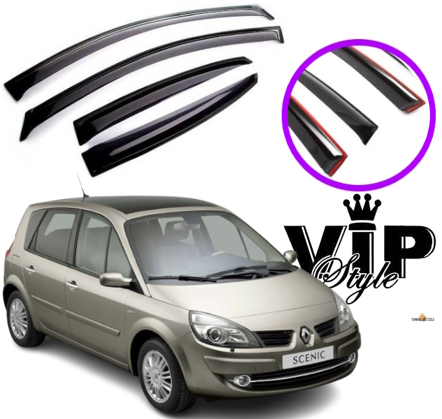 Дефлектори вікон вітровики для Renault Scenic II 2003-2009 (скотч) VIP Tuning