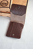 Міні гаманець - жабка чоловічий шкіряний темно-коричневий тиснення Крокодил, фото 8