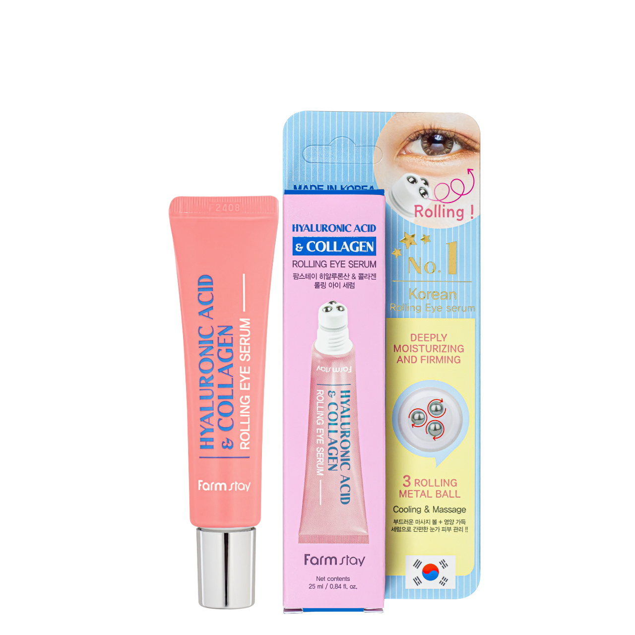 Сироватка-ролер для шкіри навколо очей FarmStay Hyaluronic Acid & Collagen зміцнювальна 25 мл, фото 1