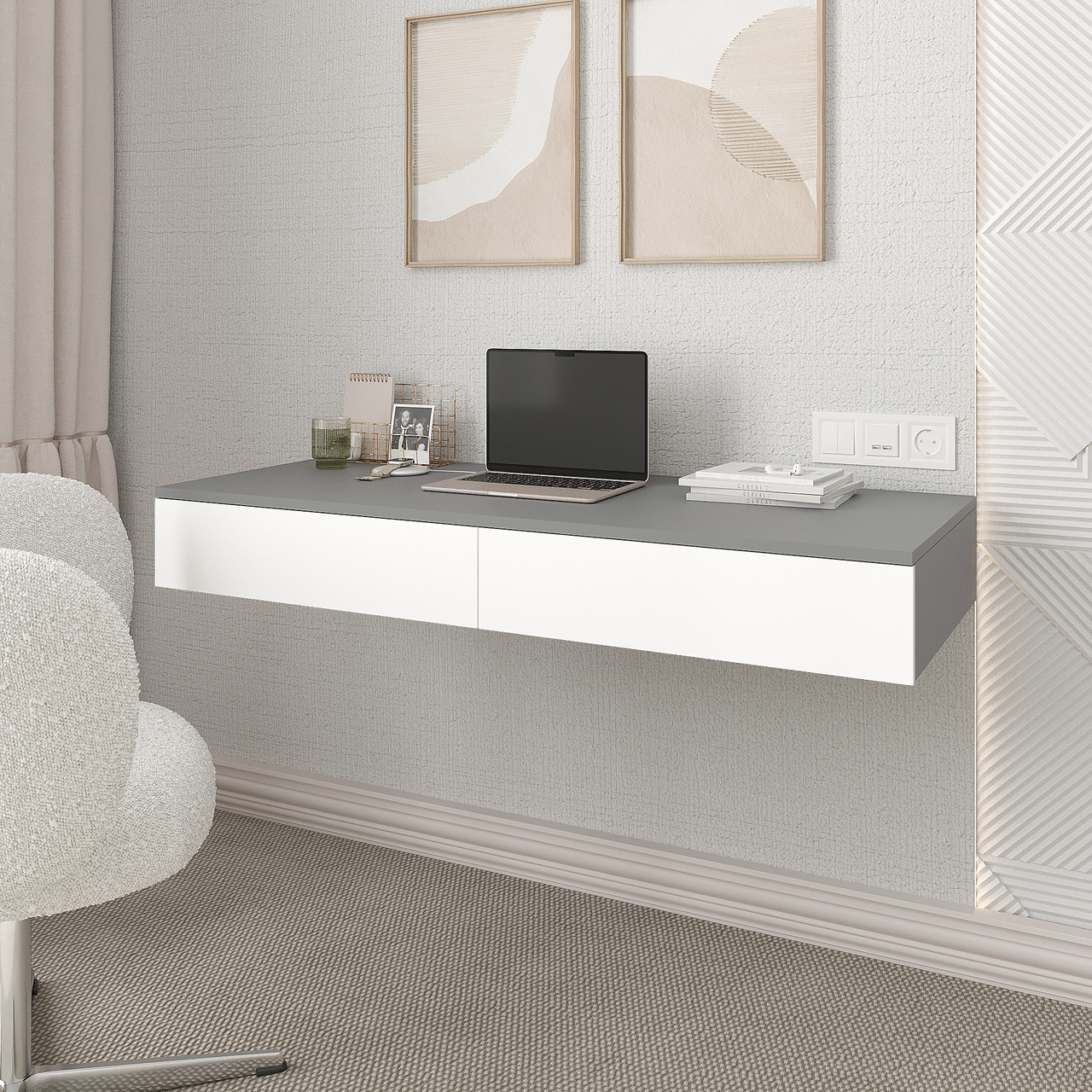 Настінний письмовий стіл 160х1200х500 мм Антрацит/Білий, фото 1