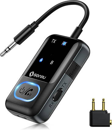 Адаптер передавача Bluetooth 5.3 для літака 2-в-1, бездротовий передавач і приймач аудіосигналу Bluetoot, фото 1