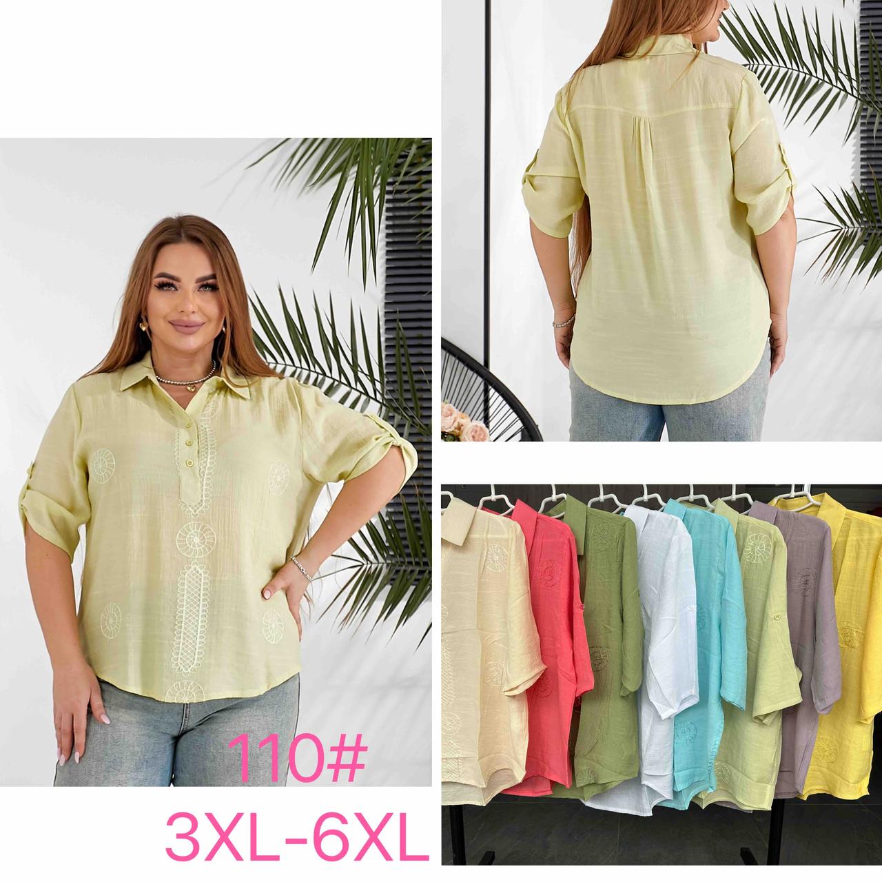 Жіноча блузка з візерунком вільного крою. Льон. 3XL-6XL