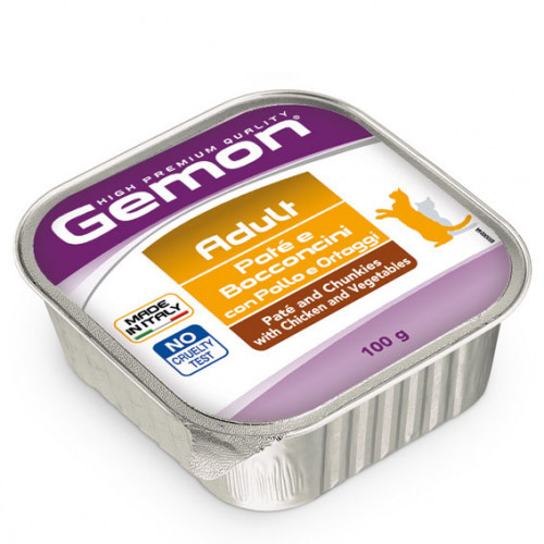 Вологий корм для котів GEMON CAT WET Adult курка з овочами 100 гр 32 шт