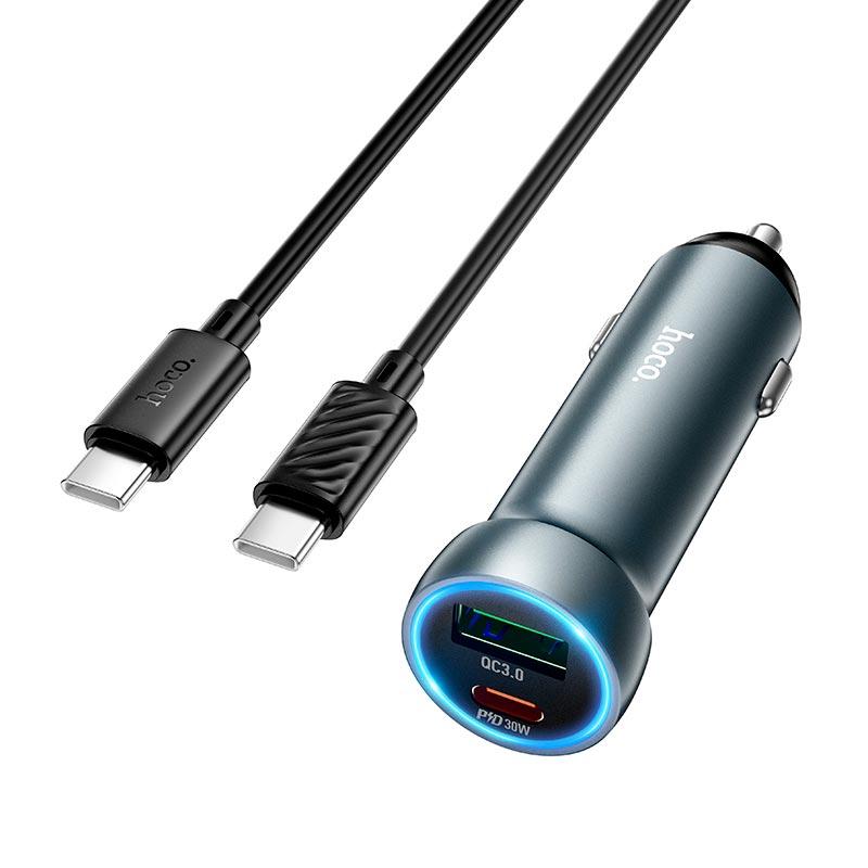 Адаптер автомобільний Hoco Prosperous dual port Car charger Z54A (Type-C to Type-C set) |1USB/1Type-C, PD/QC, 48W/3A| сірий