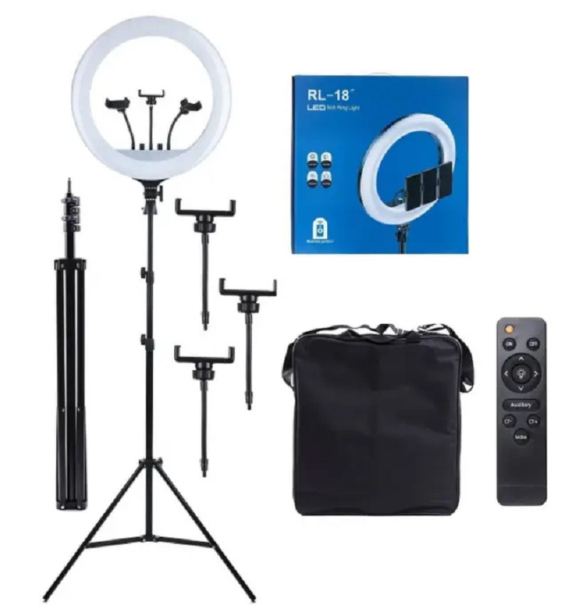 Кільцева лампа RL-18 LED для селфі 45 см + сумка/штатив-тринога 2.1 м Оригінал Студійне світло, фото 1