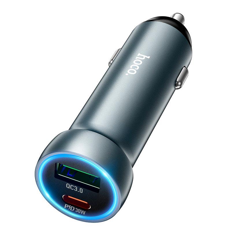 Адаптер автомобільний Hoco Prosperous dual port Car charger Z54A |1USB/1Type-C, PD/QC, 48W/3A| сірий