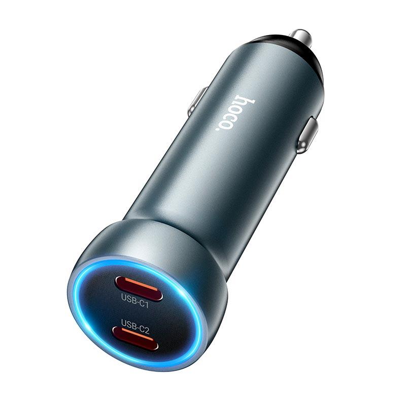 Адаптер автомобільний Hoco Prosperous (2C) Car charger Z54B |2Type-C, PD/QC, 60W/3A| сірий