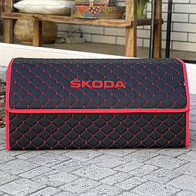 Органайзер у багажник з логотипом Skoda з екошкіри, чорний/червоний, 65 см, сумка-органайзер в авто