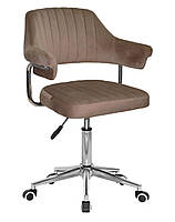 Крісло Jeff Modern Office велюр кавовий B-1042, на хромованій ніжці-хрестовині модерн із колесами, фото 8