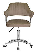 Крісло Jeff Modern Office велюр кавовий B-1042, на хромованій ніжці-хрестовині модерн із колесами, фото 5