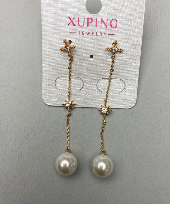 Сережки Xuping з перлинами d-8мм+- L-45мм+- Позолота 18К
