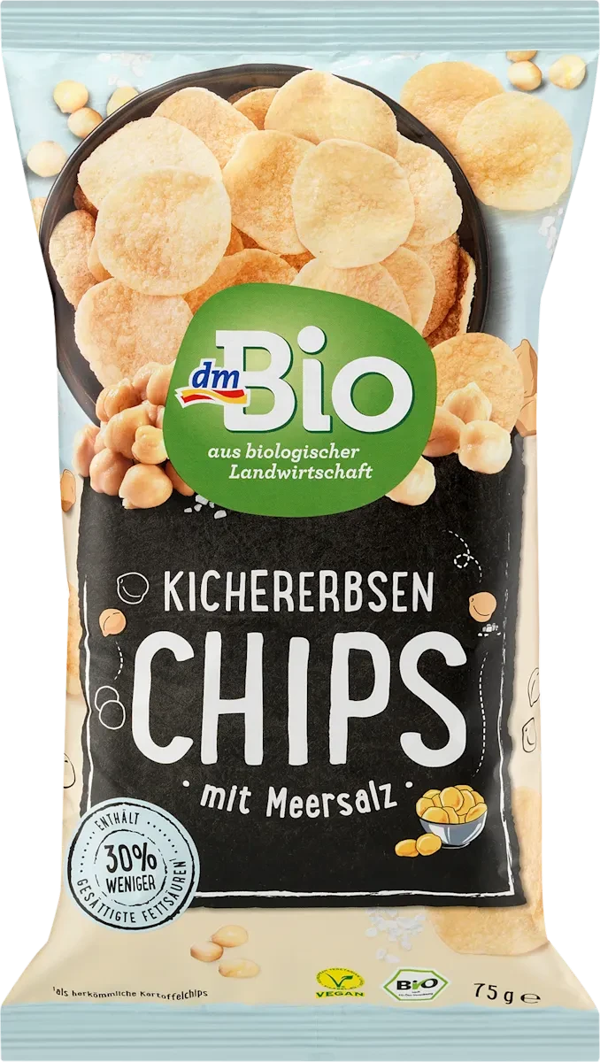 Органічне чіпси з нуту з морською сіллю dm Bio Kichererbsenchips mit Meersalz, 75гр