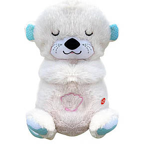 Дитяча заспокійлива м'яка іграшка-нічник для сну з функцією дихання "Казкова видра" Молочний (HA-400), фото 3