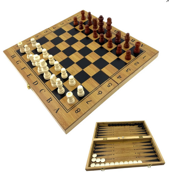 Шахи шашки нарди 3 в 1 дерев'яні, фото 1