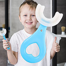 Дитяча силіконова U-подібна зубна щітка для чистки зубів на 360 градусів, для хлопців Блакитний