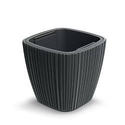 Горщик для квітів пластиковий Prosperplast Оро низький 40*40см 33л темно-сірий DBOR400-419U