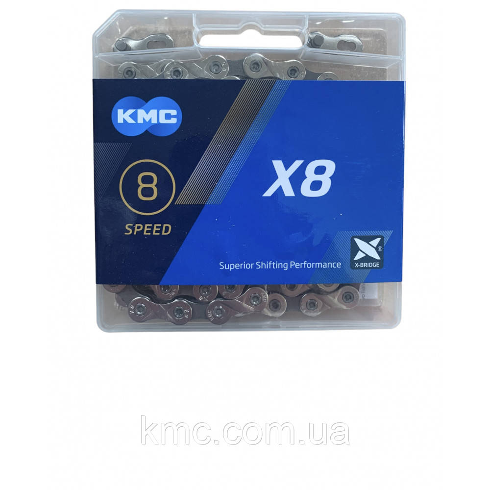 Ланцюг KMC X8 Silver/Gray 1/2 X 3/32 114 ланок з замком в боксі