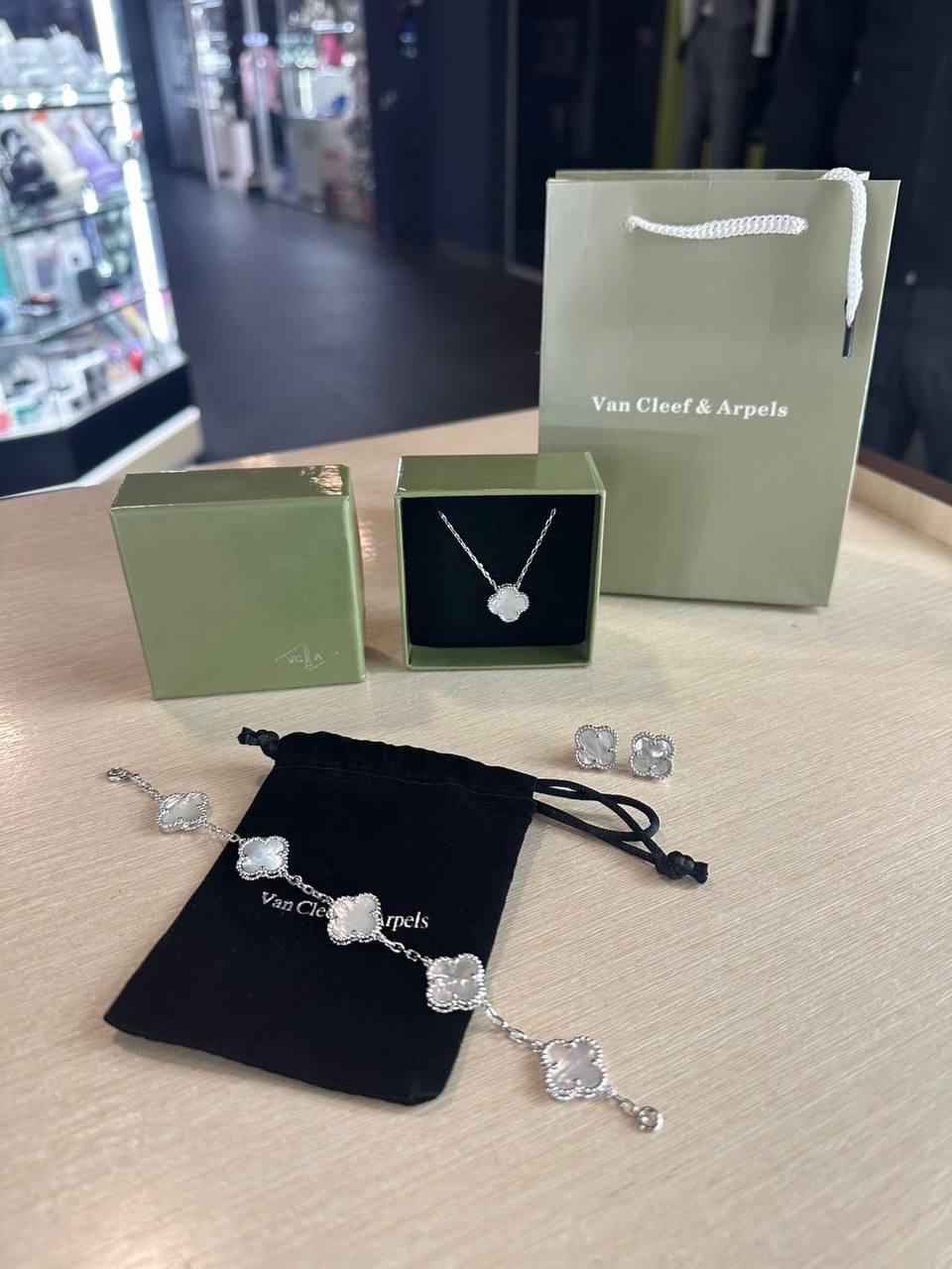 Ван Кліф комплект конюшини / Van Cleef підвіска, сережки, браслет / паковання