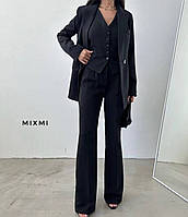 Женский костюм тройка беж и черный (пиджак,жилетка, штаны)костюмка люкс