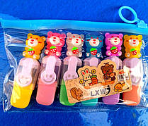 Набір міні маркерів текстовиділячів 6 штук "Ведмедики" у сумочці | Текст маркери |