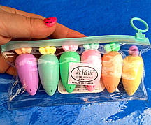 Набір міні маркерів текстовиділячів 6 штук "Морквини" у сумочці | Текст маркери |