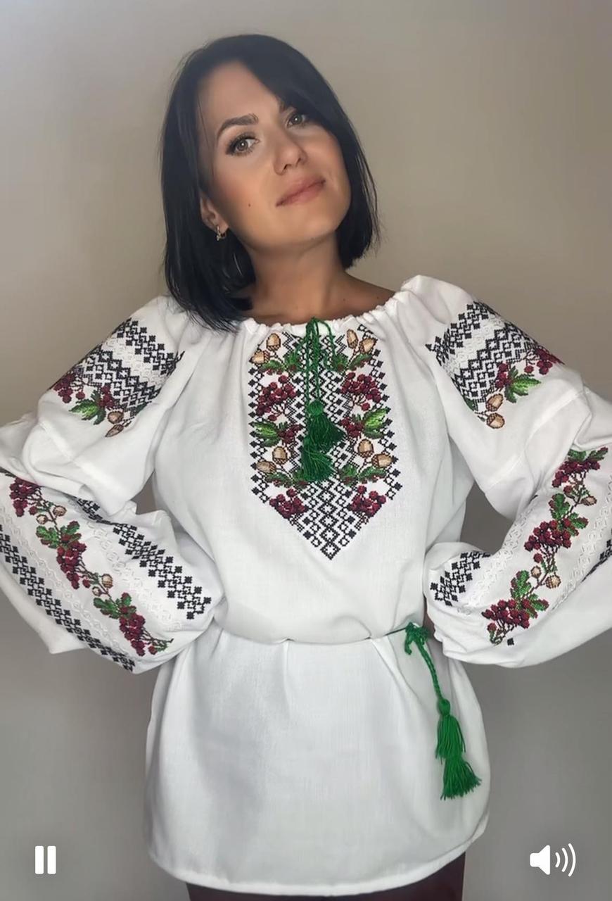 Вишиванка жіноча "Дубки/Калина" з домотканого полотна