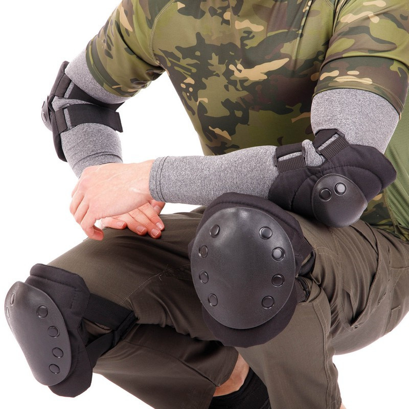 Наколінники та налокітники тактичні з ударостійкого пластику TY-7496-1 чорний, фото 1