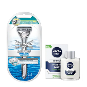 Станок для гоління Wilkinson Sword Quattro Titanium Sensitive (1 картридж) + Nivea Men Sensitive бальзам після гоління 100 мл