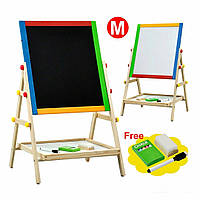 Мольберт дерев'яний двосторонній із магнітною дошкою, фломастер, губка, крейда