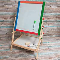 Мольберт дерев'яний двосторонній із магнітною дошкою "Маленький художник", фломастер, губка, крейда