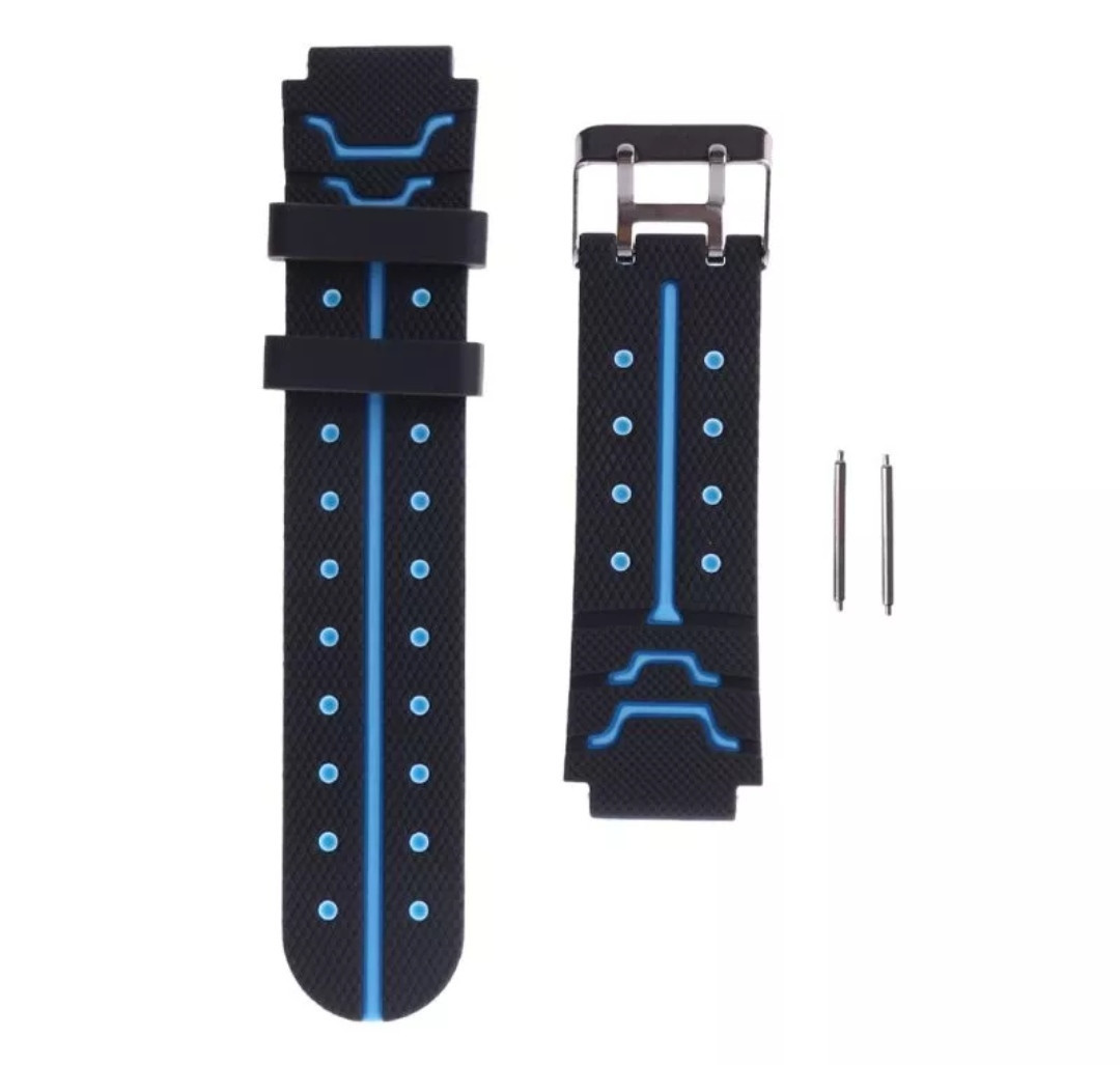 Ремінець силіконовий для дитячих годинників Q60 Q80 Q90 Q100 Q750 T7 S4 Y19 Y21 / 16 mm / Чорно-блакитний, фото 1