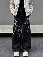 Нові широкі джинси з принтом блискавок, чоловічі стильні джинси, вільні джинси з вишивкою