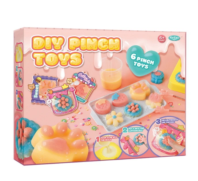 Набір для творчості створення сквішів слаймів таба лапка квіти фрукти в подарунковій коробці для дівчинки, фото 1