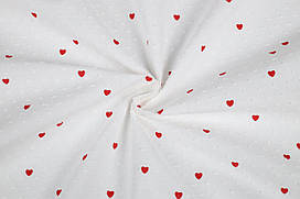 Батист в мушку Червоні сердечка на білому фоні