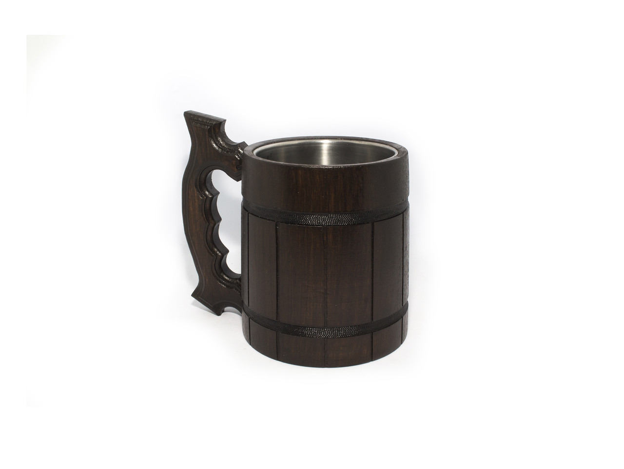Пивний дерев'яний келих із металевою вставкою